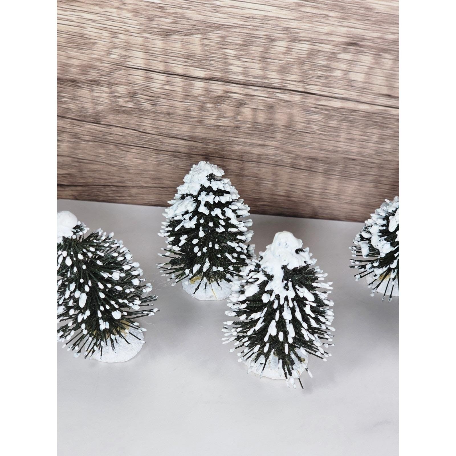 Mini Snow Covered Christmas Village Trees Set of 8 Winter Holiday Decor