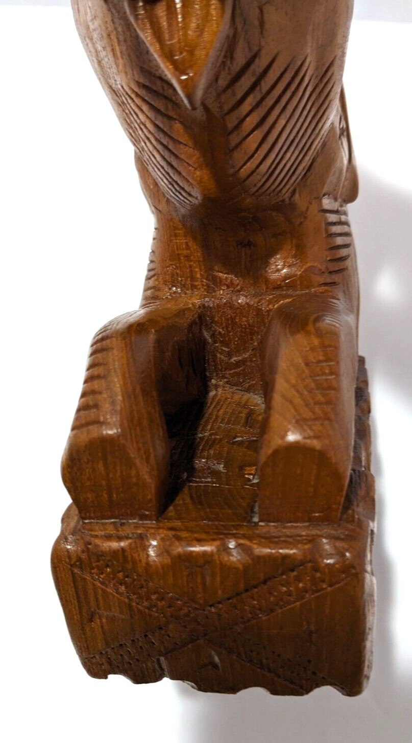 Vintage Hand Carved Teak Wood Elephant Bookend — Rustic Single Teak Elephant