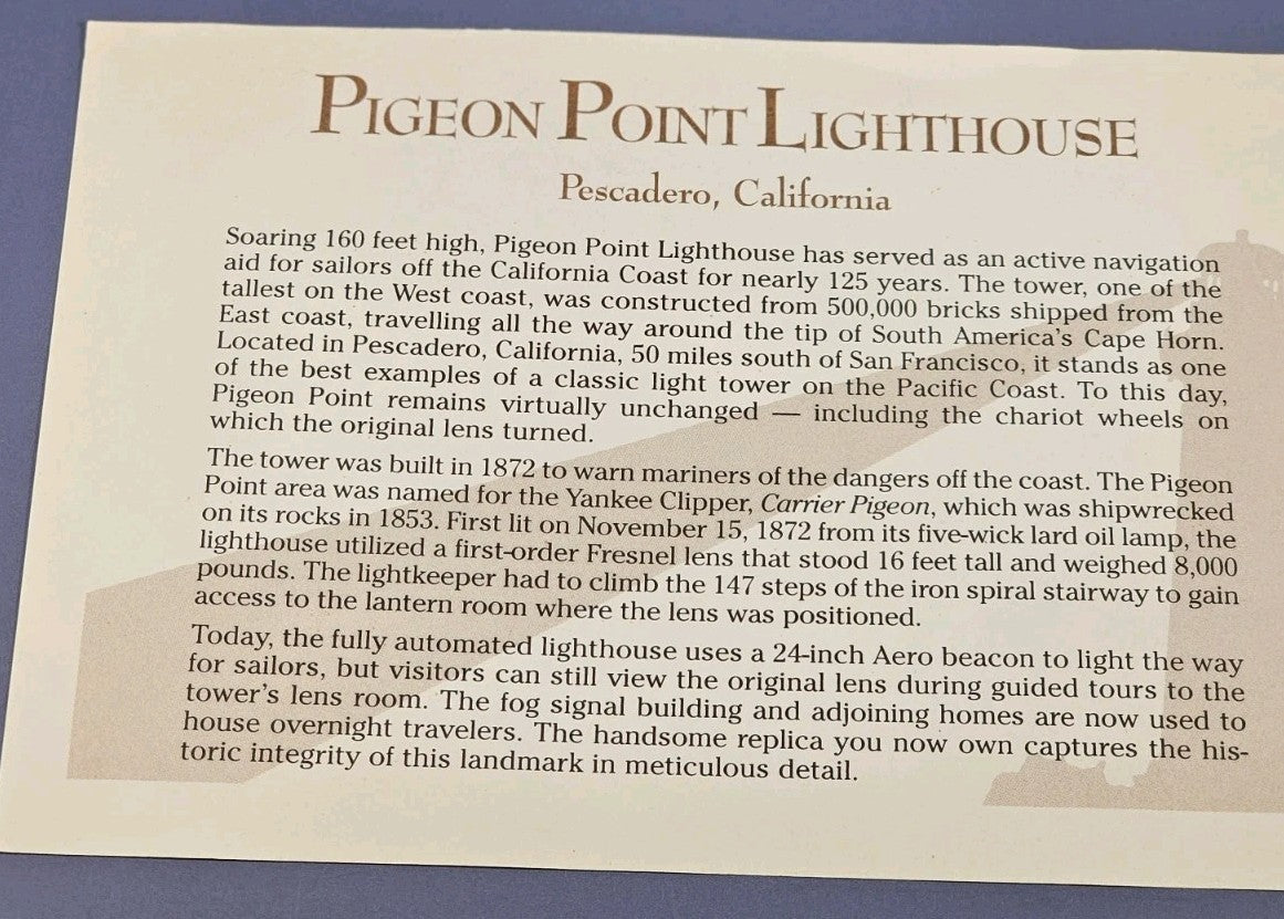 Danbury Mint Pigeon Point Lighthouse Sculpture Beacon By The Sea With COA
