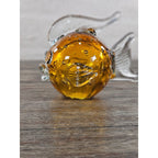 Vintage Amber Art Glass Fish Figurine 5" Hand Blown Bubble Glass