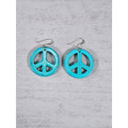 Vintage Turquoise Peace Sign Dangle Earrings Boho Hippie Style
