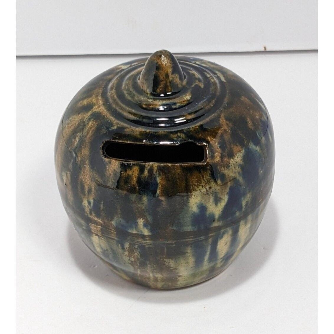 Antique Scottish Yellowware Spatter Glaze Bank 1800s Pottery