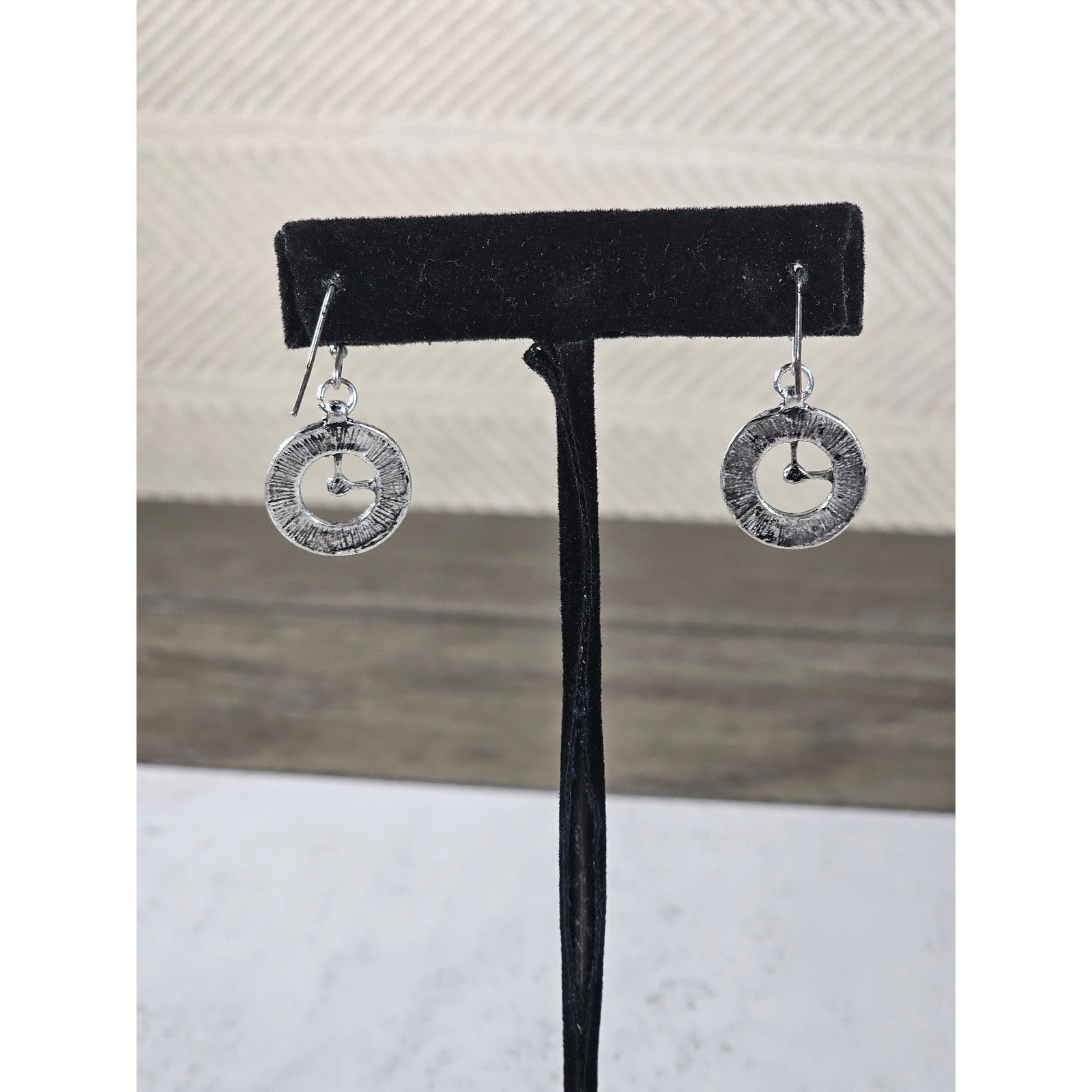 Vintage Clock Face Drop Earrings Silver Tone Dangle Jewelry