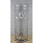 Vintage Diamond Cut Glass Vase 12" Tall Clear Cylinder Floral Vase