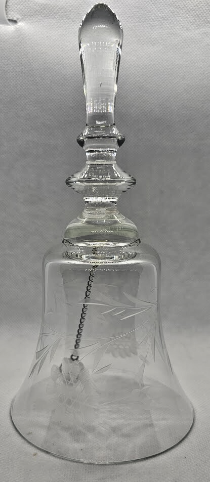 Crystal Clear Etched Glass Bell Vintage Floral Decor Rustic Table Accent