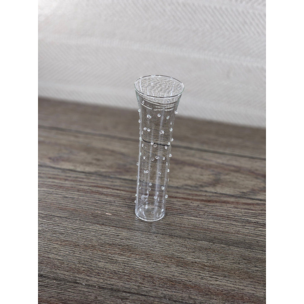 Vintage Clear Art Glass Bud Vase Applied Polka Dots 7 Inch