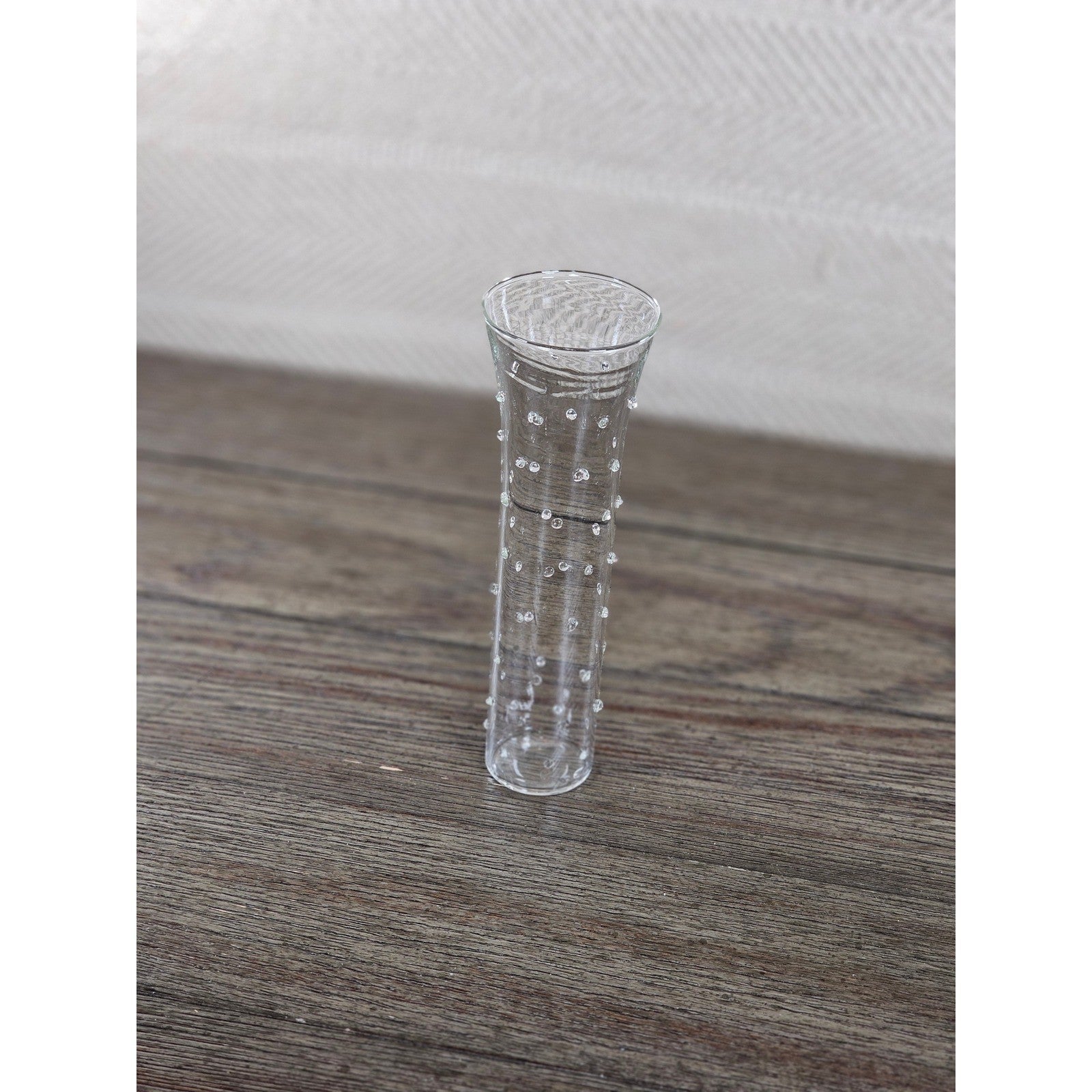 Vintage Clear Art Glass Bud Vase Applied Polka Dots 7 Inch