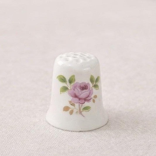 Vintage Porcelain Rose Thimble Pink Floral Sewing Collectible