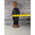Vintage Ceramic Child Figurine Black Embossed Coat 9.5 Inch Statue