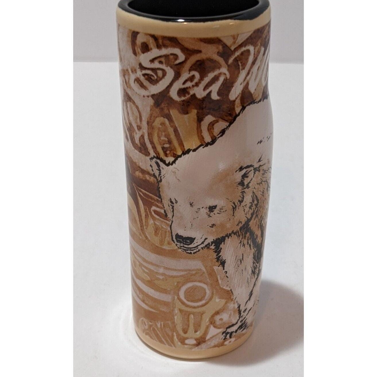 Vintage SeaWorld Polar Bear Shot Glass Raised Relief Ceramic