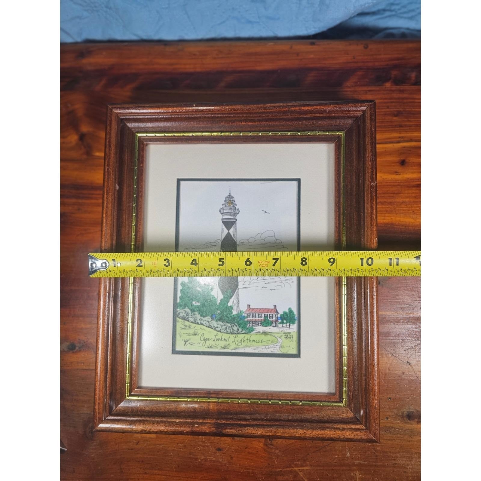 Vintage Cape Lookout Lighthouse Framed Art Print Signed Weiss 1989 Coastal Decor