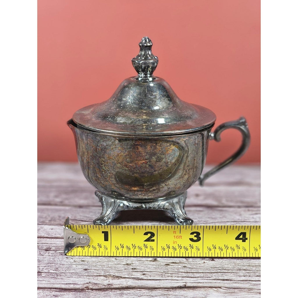 Vintage Silver Plated Creamer with Lid Footed Antique Tableware
