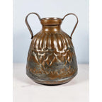 Vintage Hammered Copper Pitcher with Dual Handles Scalloped Design