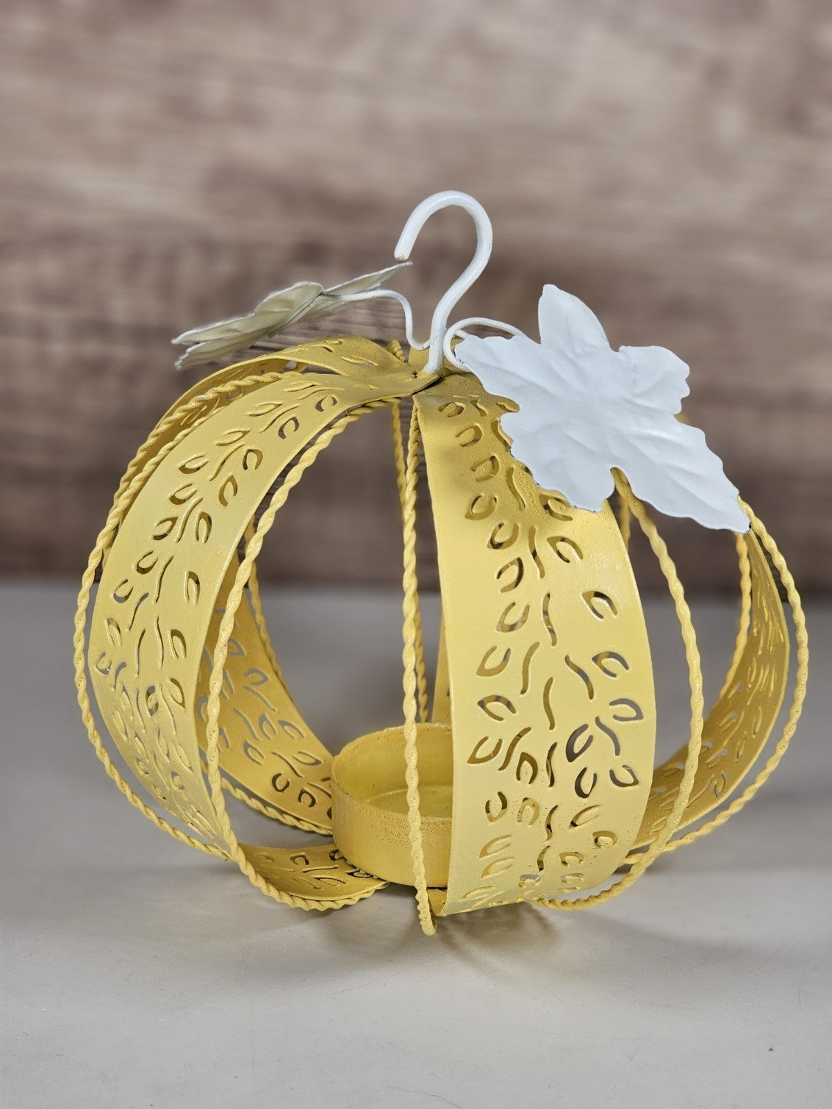 Yellow Metal Pumpkin Candle Holder Lantern Fall Decor Halloween Thanksgiving 4.5
