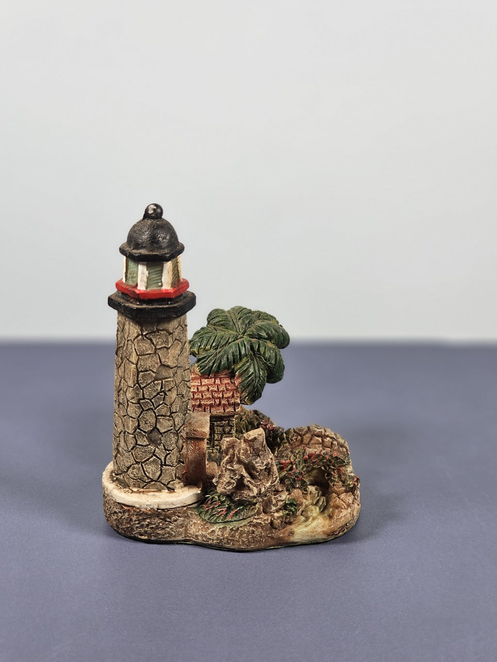 Vintage Ks Collection Lighthouse Figurine With Palm Tree & Cottage
