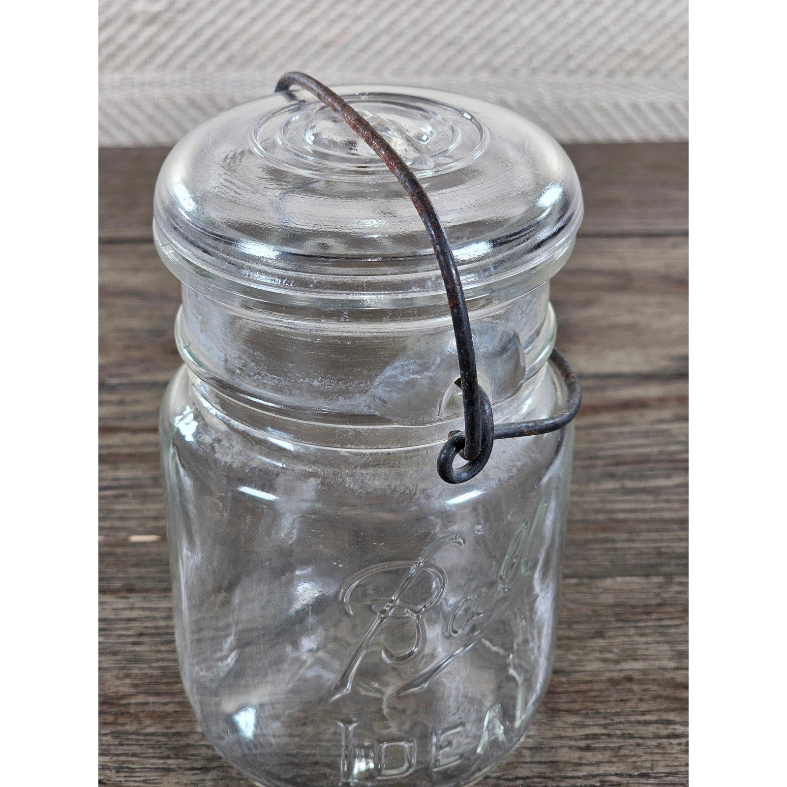 Vintage Ball Ideal Mason Jar 1 Pint Wire Bail Lid 5x3 Glass Jar