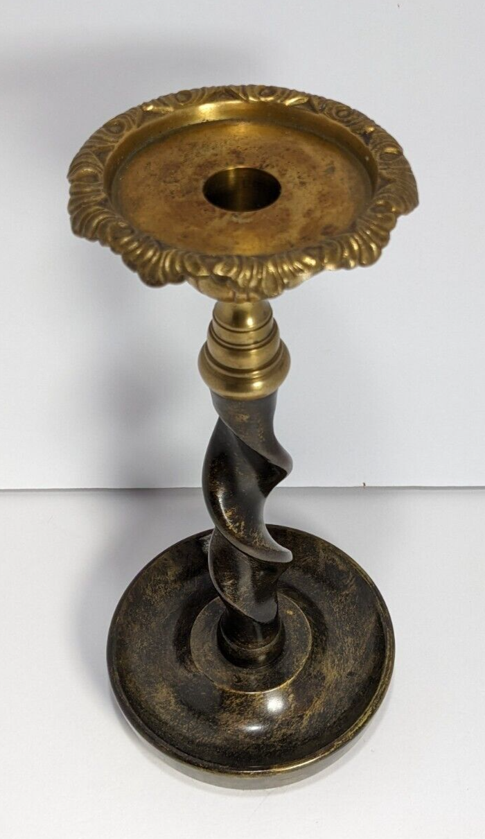 Vintage Brass Twist Candlestick Holder – 10.5" Tall Brass Taper Holder, Rustic
