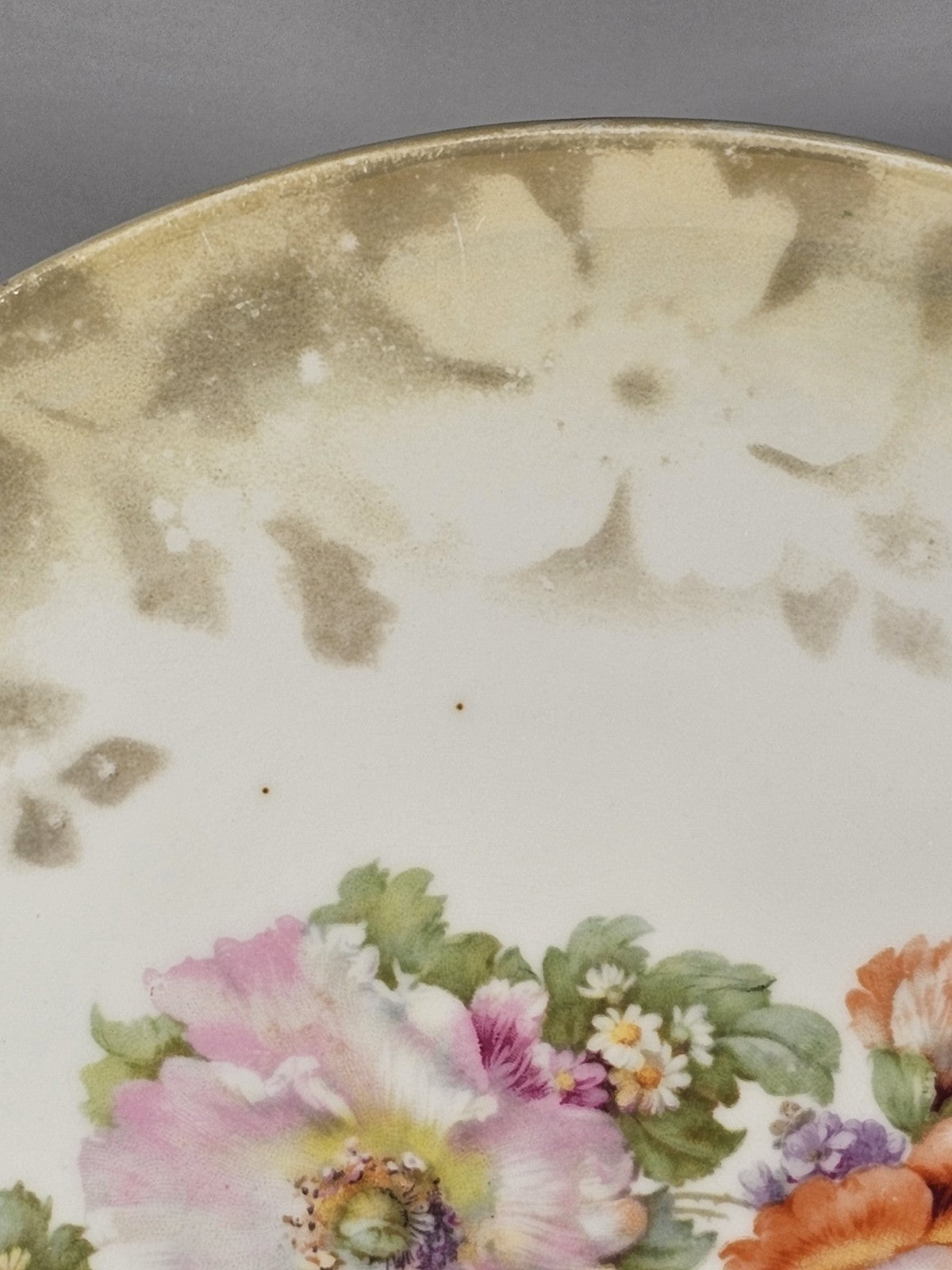 Germany Porcelain 2 Handle Cake Serving Plate Hand Painted Flowers