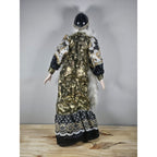 Vintage 1920s Porcelain Doll Gold White Lace Feather Boa In Box