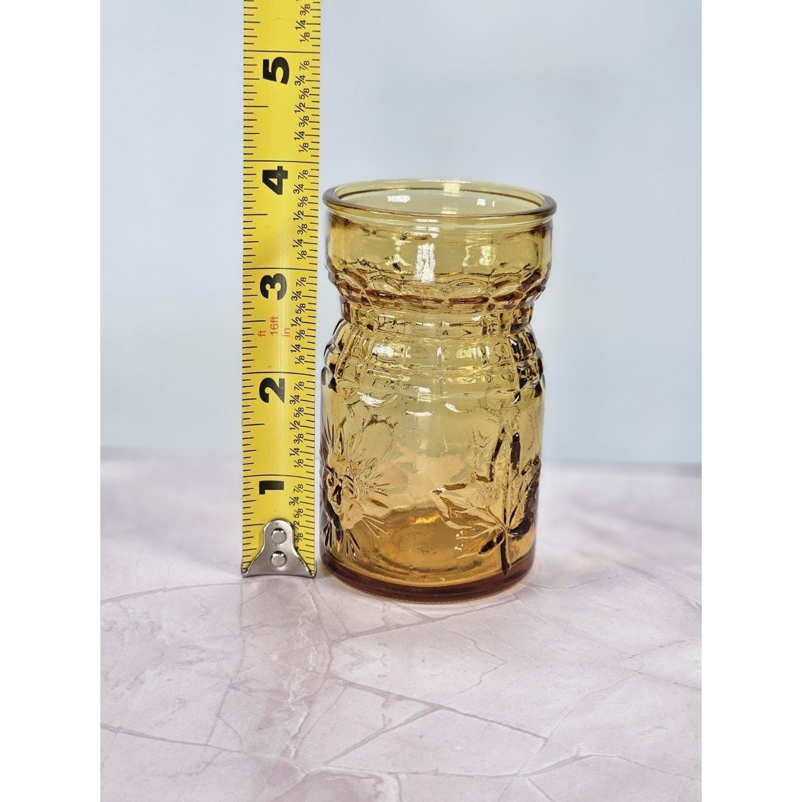 Amber Wheaton Glass Tumbler With Sun Snowflake & Leaf Design 3 3/4x 2 1/8