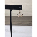 Vintage Gold Tone Peace Sign Dangle Earrings Boho Retro Jewelry