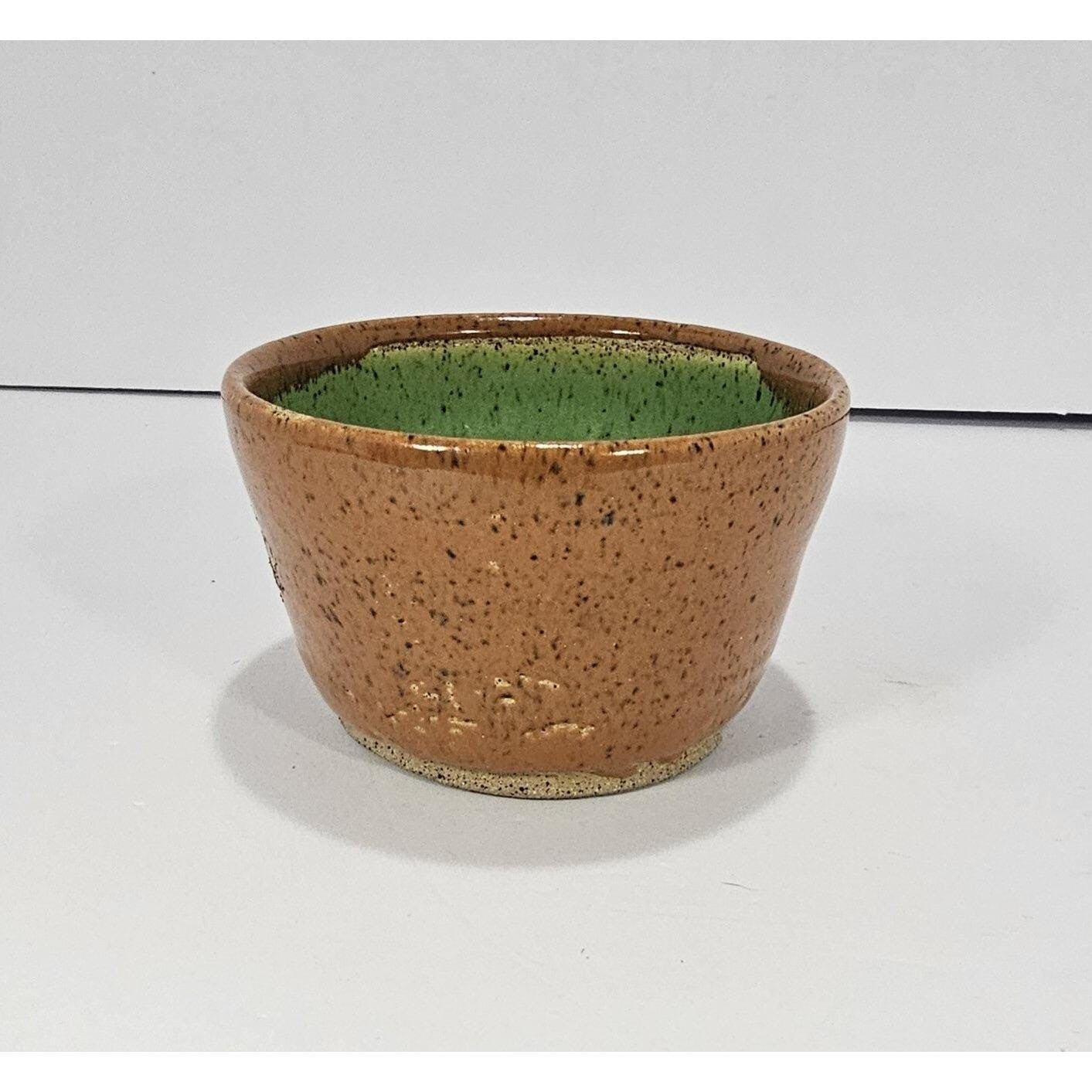 Small Vintage Chili Bowl Pottery • Speckled Brown & Green Ceramic • 1980s Rustic