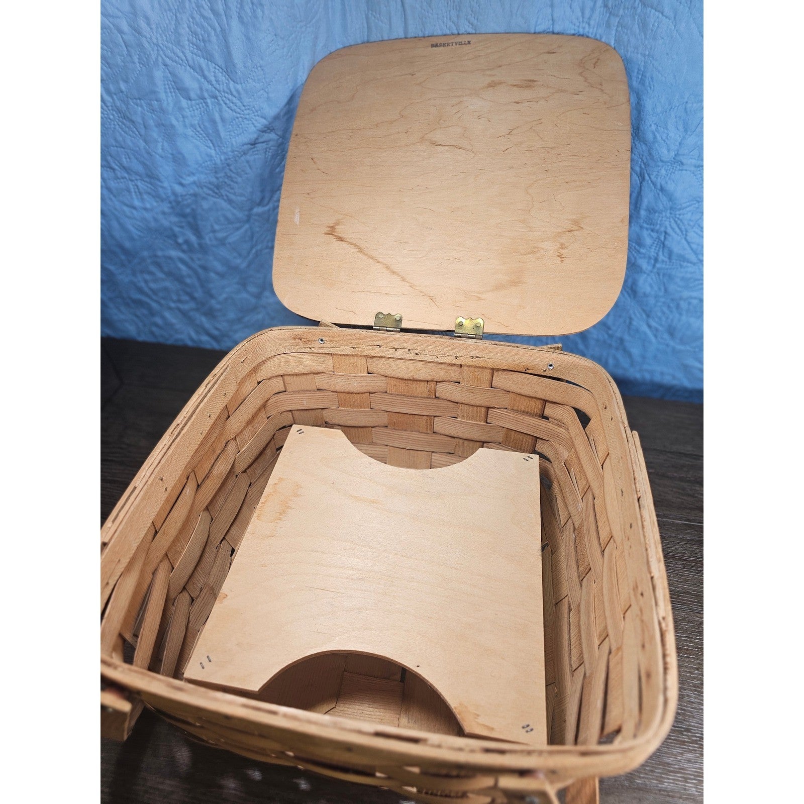 Vintage Basketville Wooden Picnic Basket with Lid & Handle 12.5x13x8