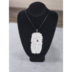 Vintage Carved Horse & Female Pendant Necklace Purple Stone