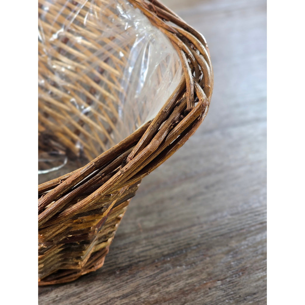 Vintage Wicker Basket with Plastic Liner – Rustic Storage Planter Basket