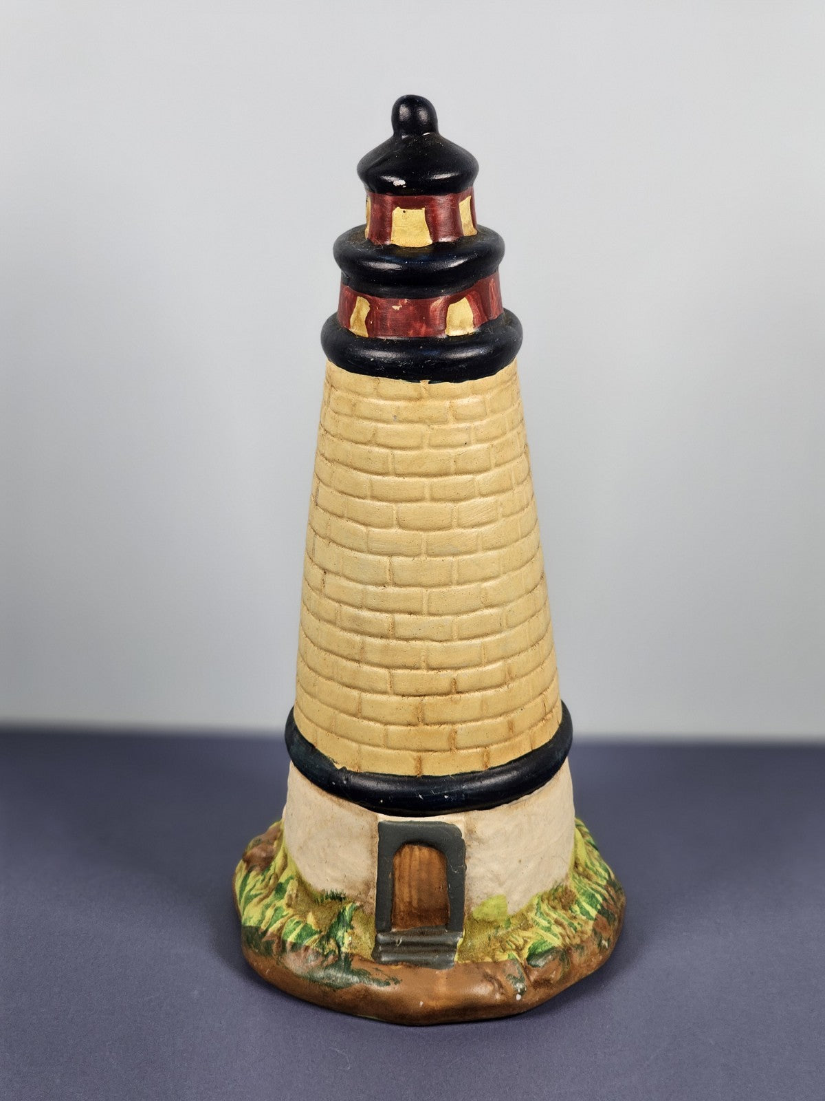Vintage K’s Collection Beige-colored Brick  Lighthouse 6" Tall Blue