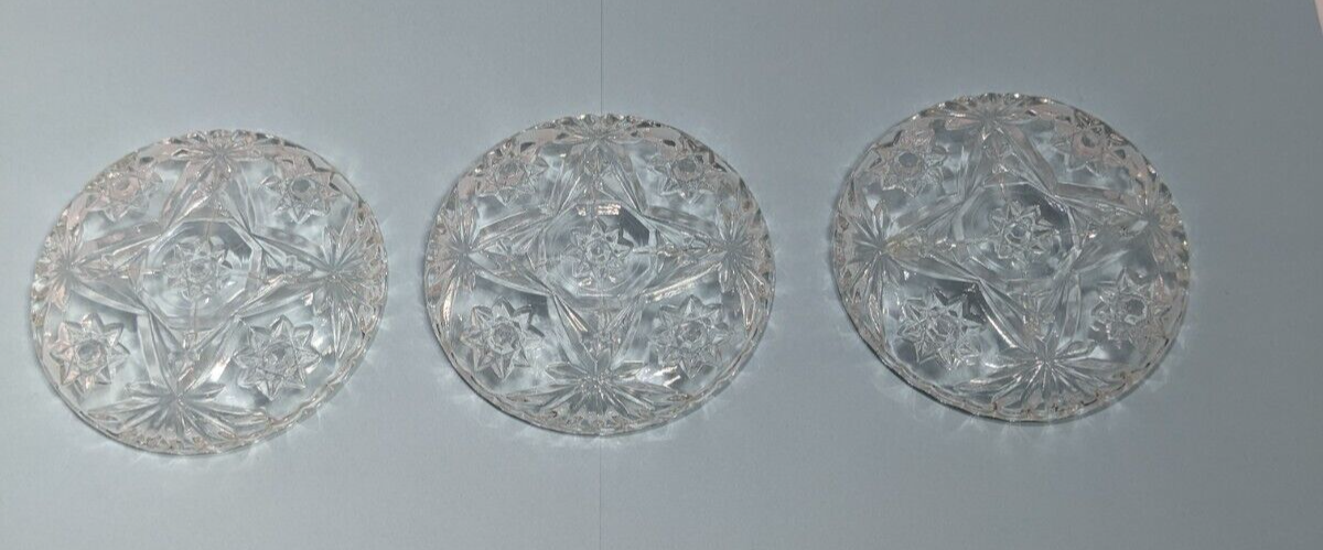 Set of 3 Vintage Cut Glass Drink Coasters 3 ¾ Inches