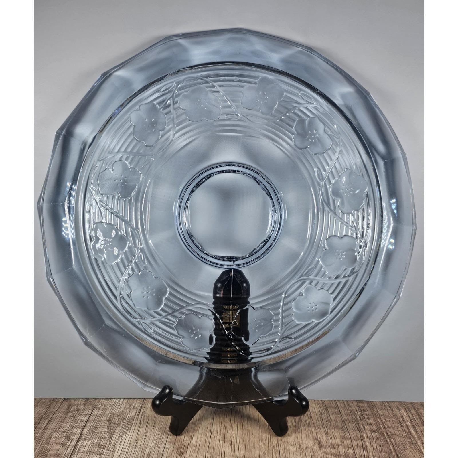 Vintage Anchor Hocking Blue Chip and Dip Plate Glass Serving Tray