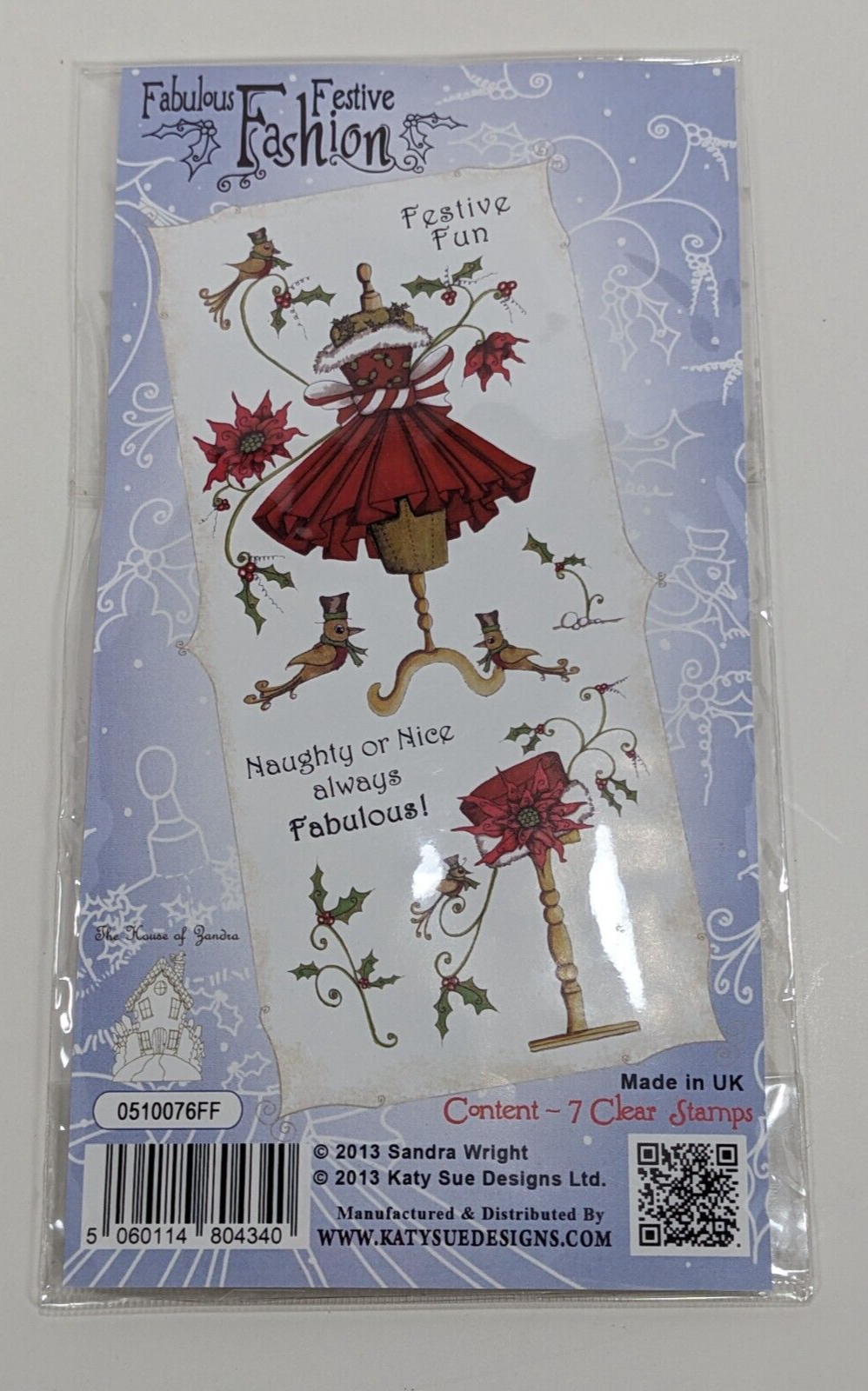 Katy Sue Designs Fabulous Festive Fashion 7-Piece Clear Stamp Set Naughty Or Nic
