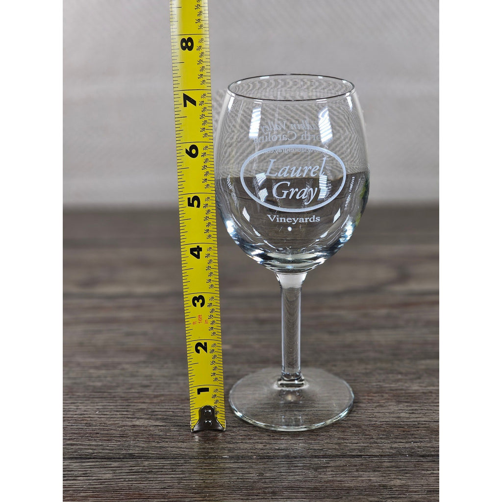 Laurel Gray Vineyards Wine Glass 7" Etched Stemware