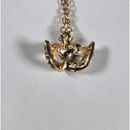 Gold Tone Rhinestone Mask Necklace Mardi Gras Pendant