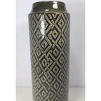Vintage Black White Diamond Glass Vase Tall 15.6" Geometric Pattern