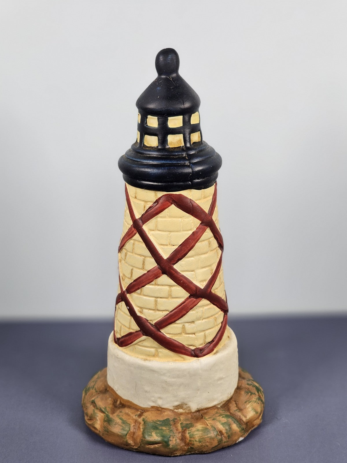 Vintage Ks Collection Beige Brick Red Diamond Design Lighthouse 6" Tall