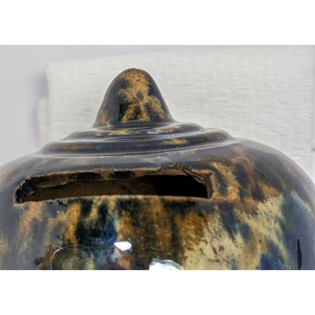 Antique 1800s Scottish Tri-Color Spatter Glaze Yellowware Bank