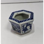 Vintage Japanese Porcelain Hexagon Pot Blue White Small Planter