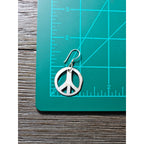 Vintage Boho Peace Sign Dangle Earrings Sterling Silver Hooks White Brown 1.5"