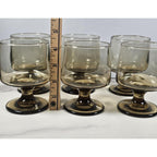 Mid Century Smokey Glass Goblets Set of 6 Vintage Footed Wine Glasses