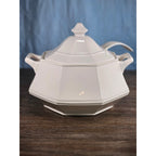 Vintage White Soup Tureen with Lid and Ladle | Octagonal Serving Dish