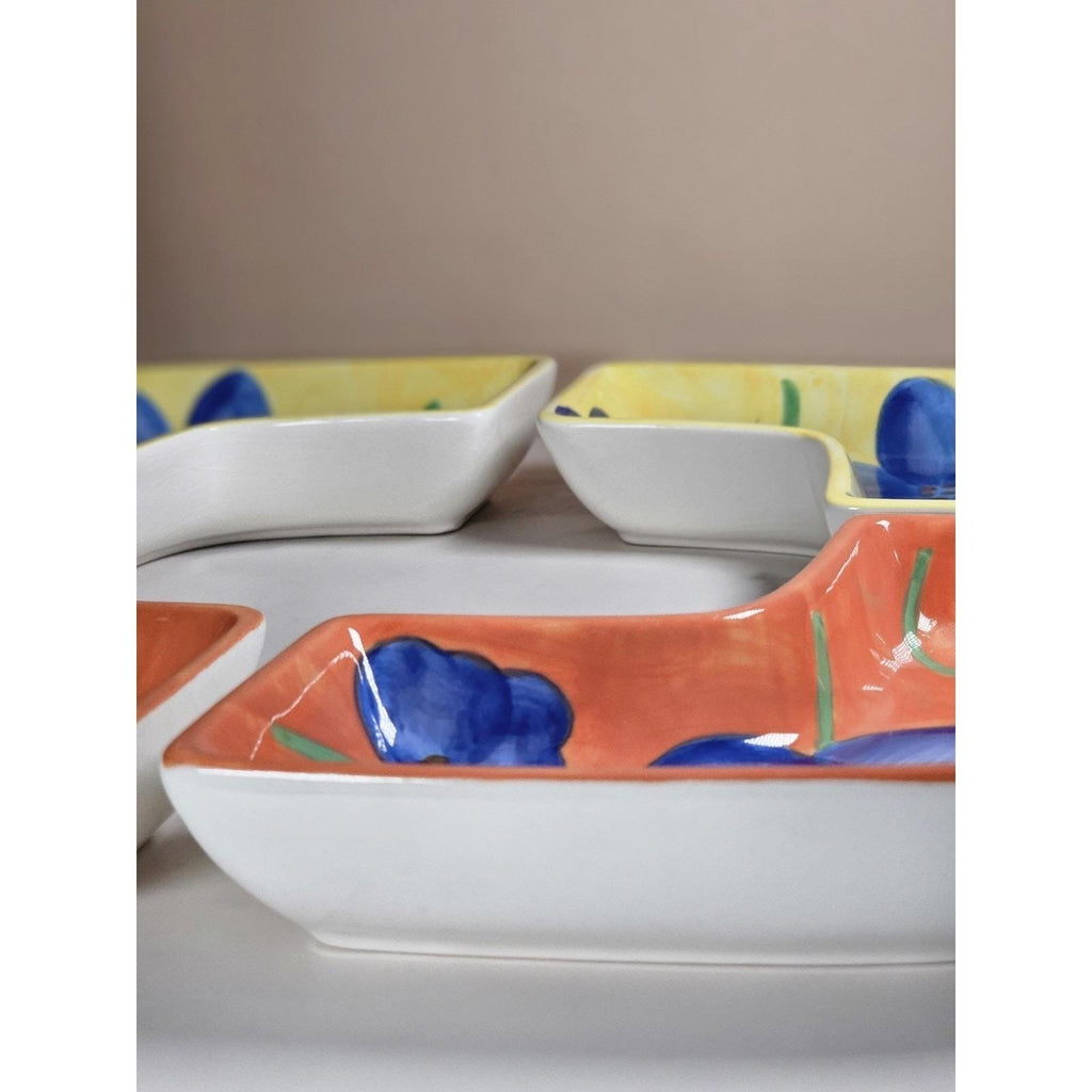 Vintage Avon Floral Ceramic Dishes Set of 4 Hand Painted Serveware