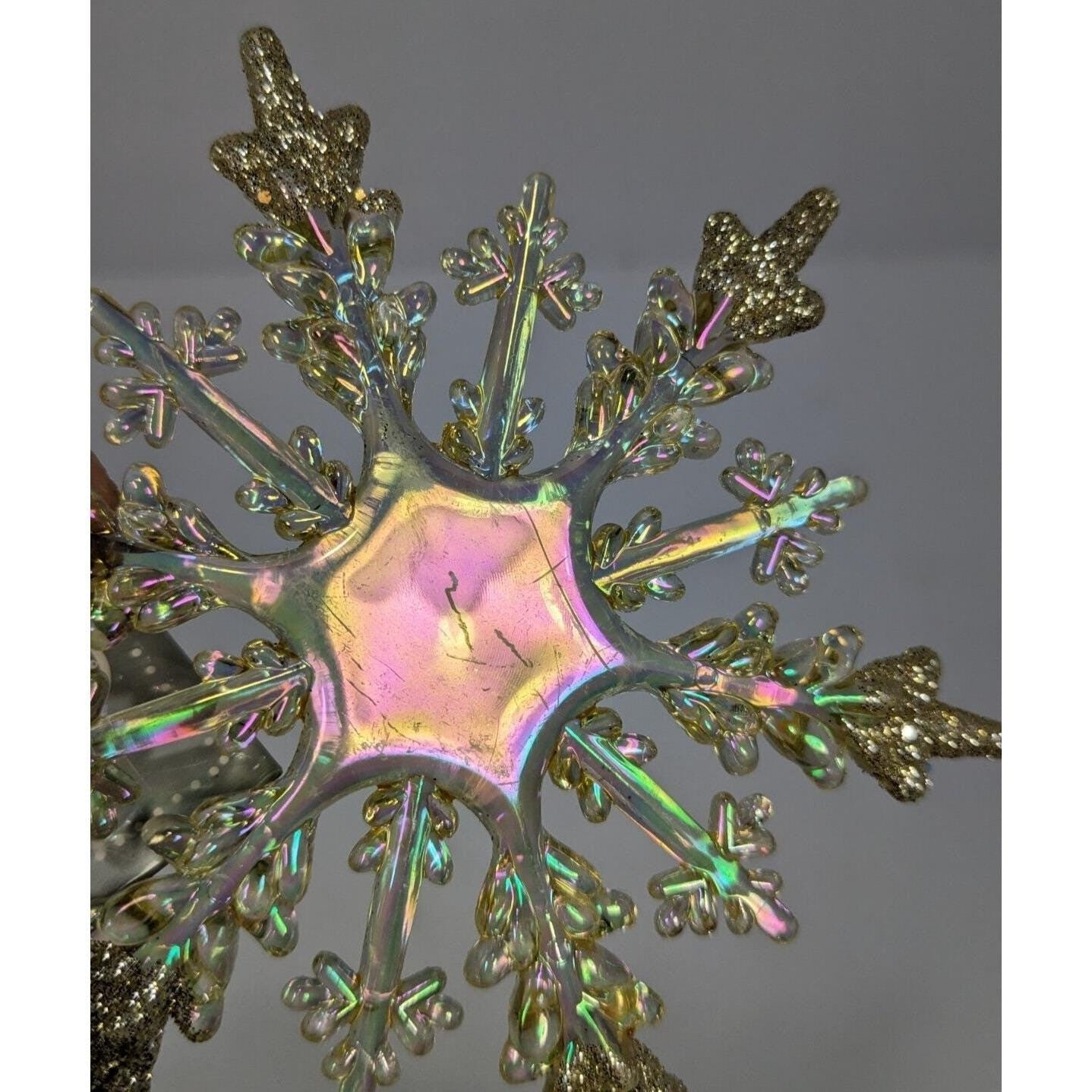Snowflake Ornaments Set Prismatic Glitter 4 Inch Plastic