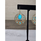 Vintage Gold Filigree Turquoise Drop Earrings Boho Statement