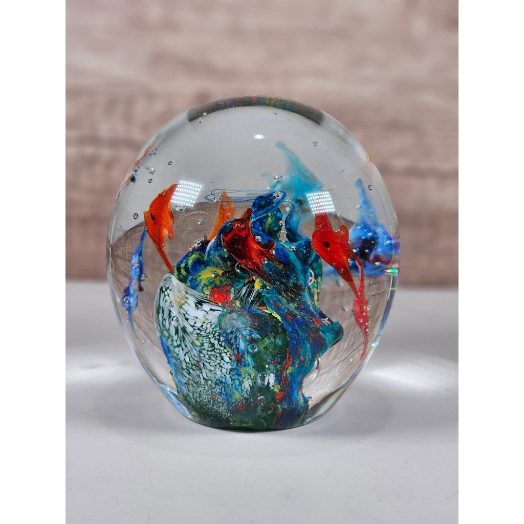 Dynasty Gallery Glass Paperweight Ocean Swirl Art Glass