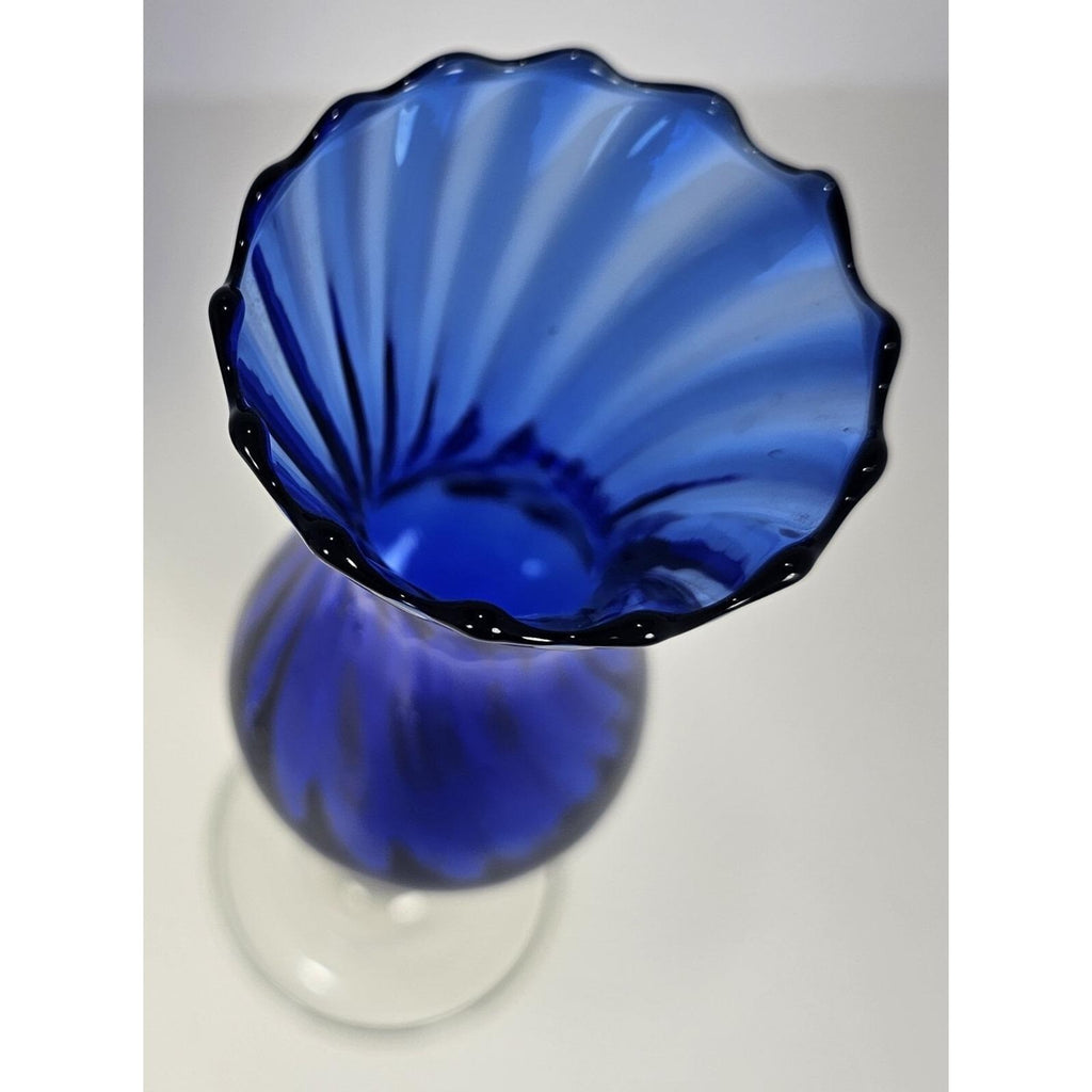 Vintage Blue Optic Swirl Wine Goblets Set of 2 Tall Twisted Stem Glass