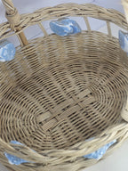 Vintage Wicker Basket with Blue Painted Conch Shells 13″ x 15″ Coastal Rustic