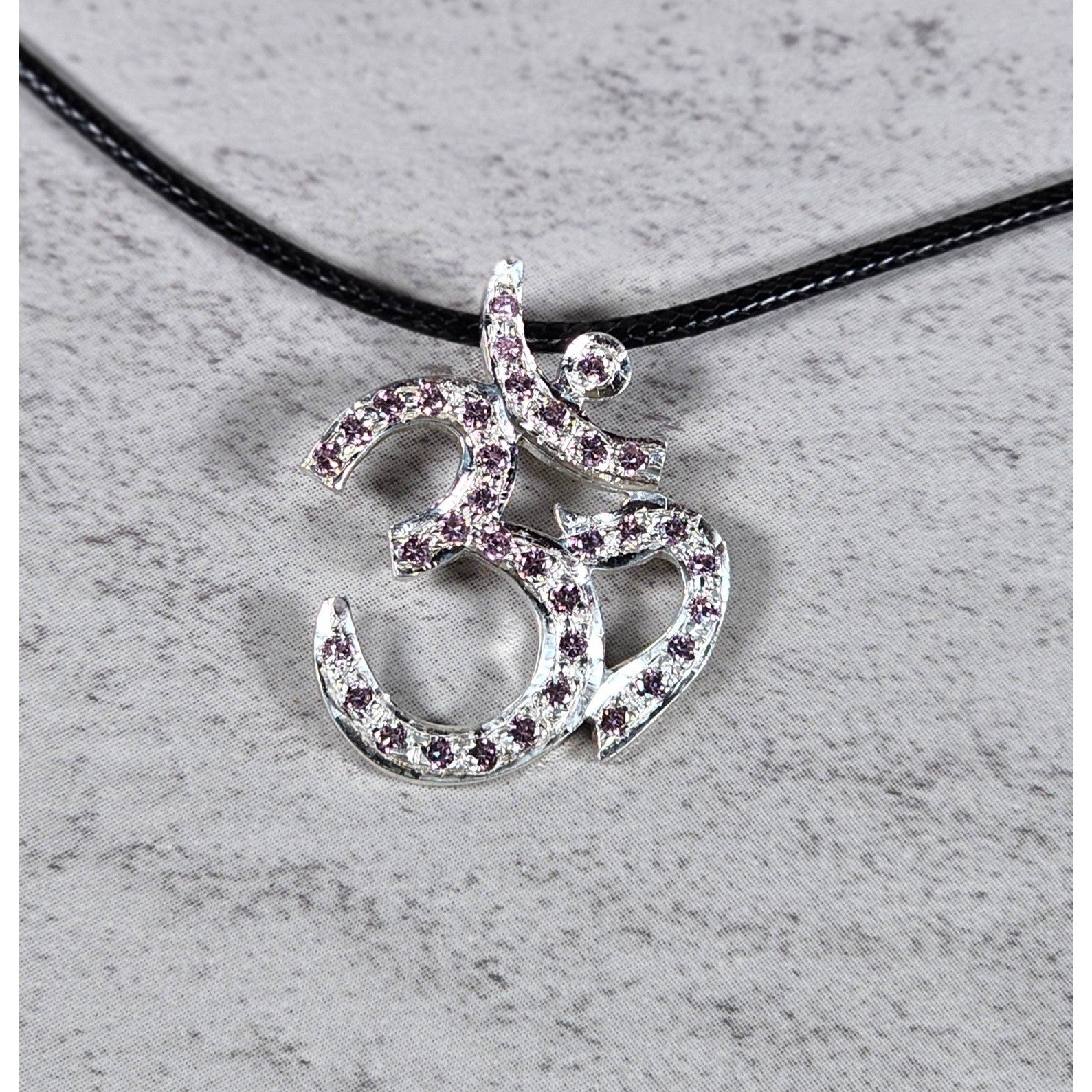Vintage Sterling Silver Om Necklace Pink Crystal Pendant