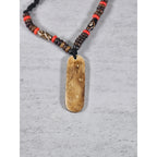 Vintage Carved Pendant Necklace Beaded Tribal Style Statement